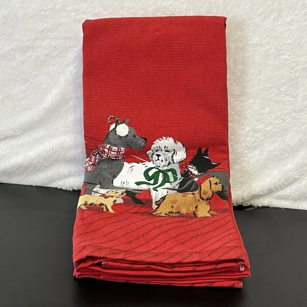 Christmas Kitchen Hand Towels Tea Towel Dog Red Assorted Dogs New w/ Flaw Lot 2